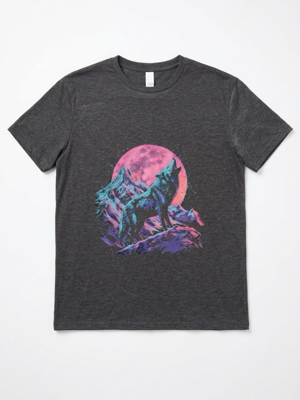 BN women sz L retro Graphic Wolf Tee - Charcoal with Pink Accent